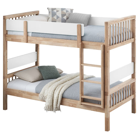 Dakota Twin over Twin Convertible Bunk Bed - 5 Configurations in Natural Wood with White Accents – view 3