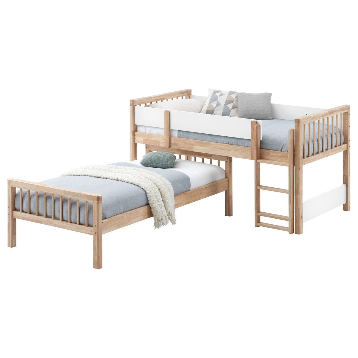 Dakota Twin over Twin Convertible Bunk Bed - 5 Configurations in Natural Wood with White Accents – view 7