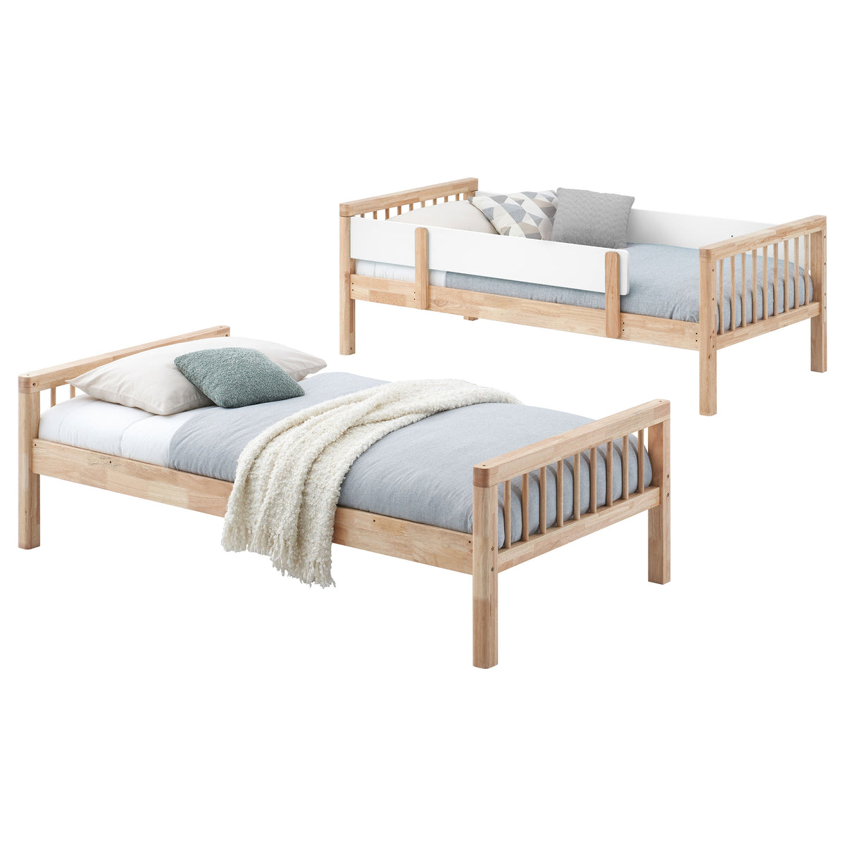 Dakota Twin over Twin Convertible Bunk Bed - 5 Configurations in Natural Wood with White Accents – view 9