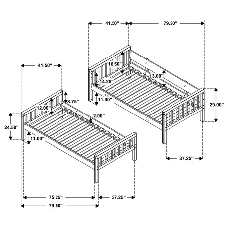Dakota Twin over Twin Convertible Bunk Bed - 5 Configurations in Natural Wood with White Accents – view 12
