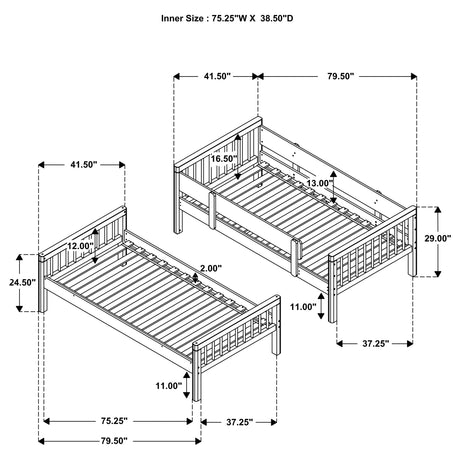 Dakota Twin over Twin Convertible Bunk Bed - 5 Configurations in Natural Wood with White Accents – view 14