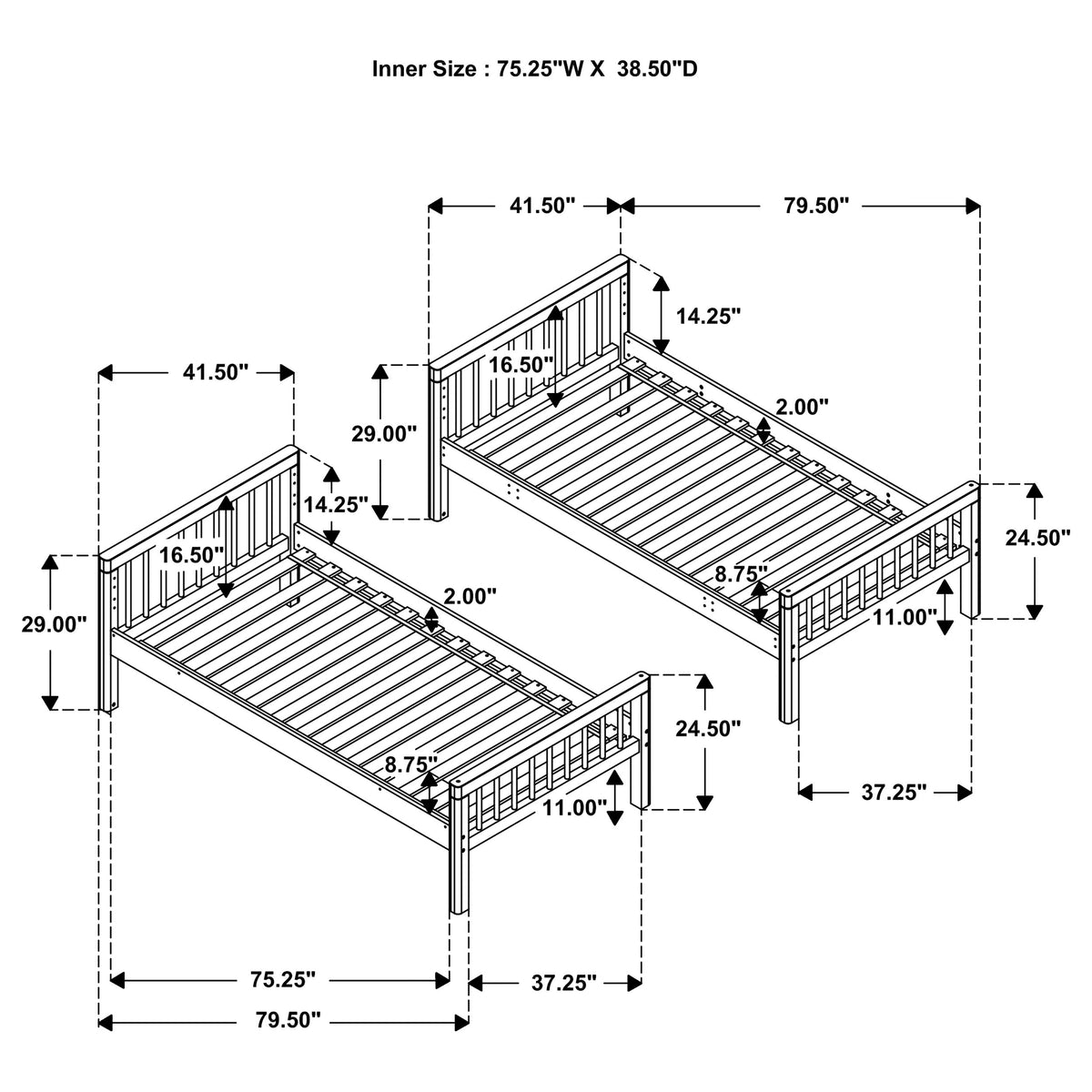 Dakota Twin over Twin Convertible Bunk Bed - 5 Configurations in Natural Wood with White Accents – view 15