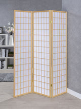 Carrie 3-Panel Folding Shoji Room Divider - Natural Pine Frame with White Fabric Grid Panels – view 1