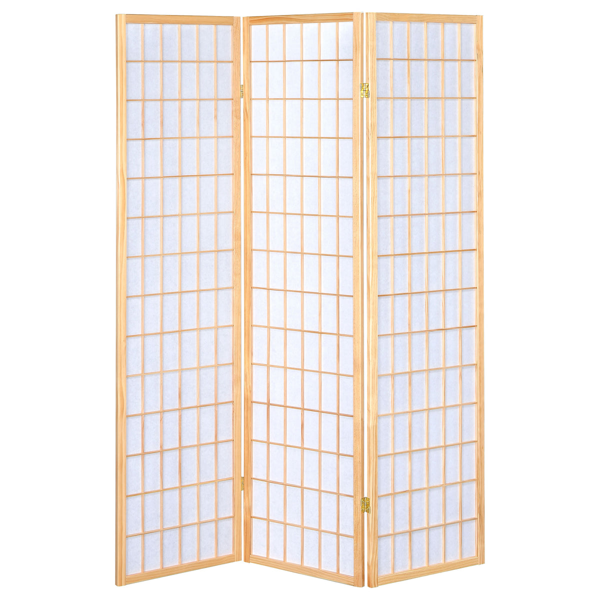 Carrie 3-Panel Folding Shoji Room Divider - Natural Pine Frame with White Fabric Grid Panels – view 3
