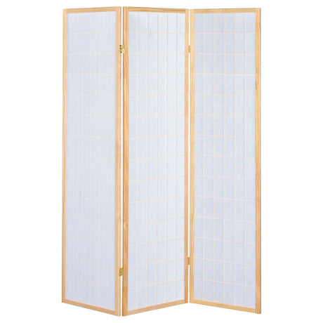 Carrie 3-Panel Folding Shoji Room Divider - Natural Pine Frame with White Fabric Grid Panels – view 4