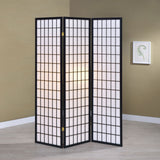 Carrie 3-Panel Shoji Room Divider - Folding Screen with Black Frame & White Fabric Panels – view 1