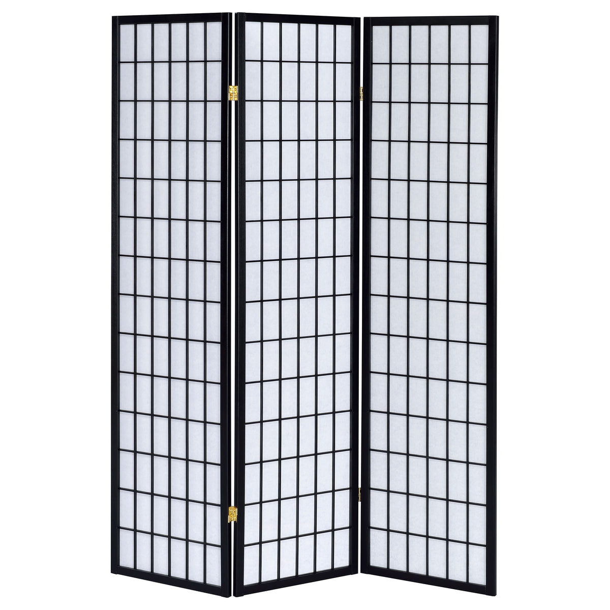Carrie 3-Panel Shoji Room Divider - Folding Screen with Black Frame & White Fabric Panels – view 3