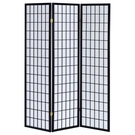 Carrie 3-Panel Shoji Room Divider - Folding Screen with Black Frame & White Fabric Panels – view 3