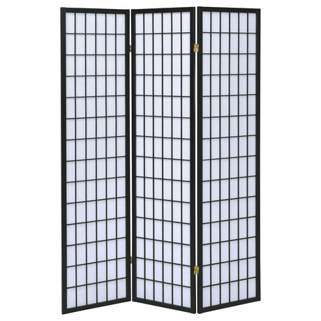 Carrie 3-Panel Shoji Room Divider - Folding Screen with Black Frame & White Fabric Panels – view 4