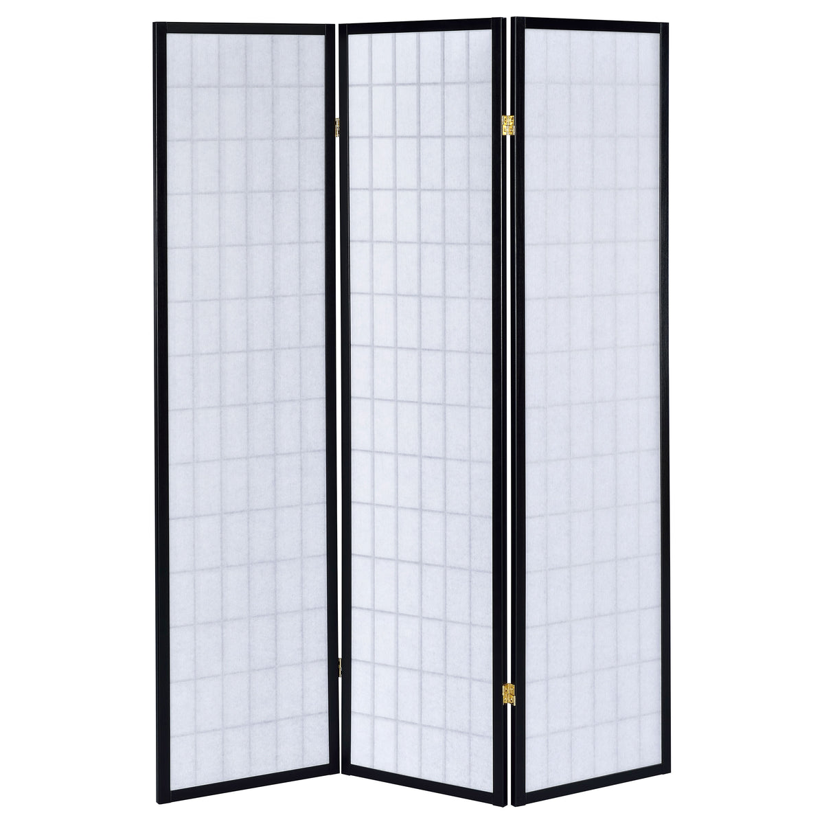 Carrie 3-Panel Shoji Room Divider - Folding Screen with Black Frame & White Fabric Panels – view 5