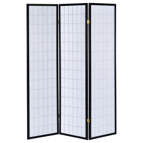 Carrie 3-Panel Shoji Room Divider - Folding Screen with Black Frame & White Fabric Panels – view 5