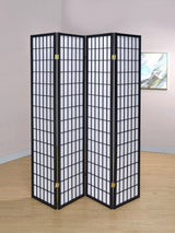Roberto 4-Panel Folding Shoji Room Divider - Black Grid Frame with White Fabric Panels – view 1