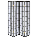 Roberto 4-Panel Folding Shoji Room Divider - Black Grid Frame with White Fabric Panels – view 3