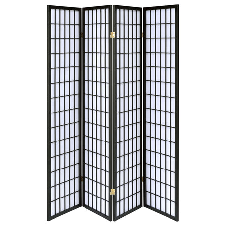 Roberto 4-Panel Folding Shoji Room Divider - Black Grid Frame with White Fabric Panels – view 4