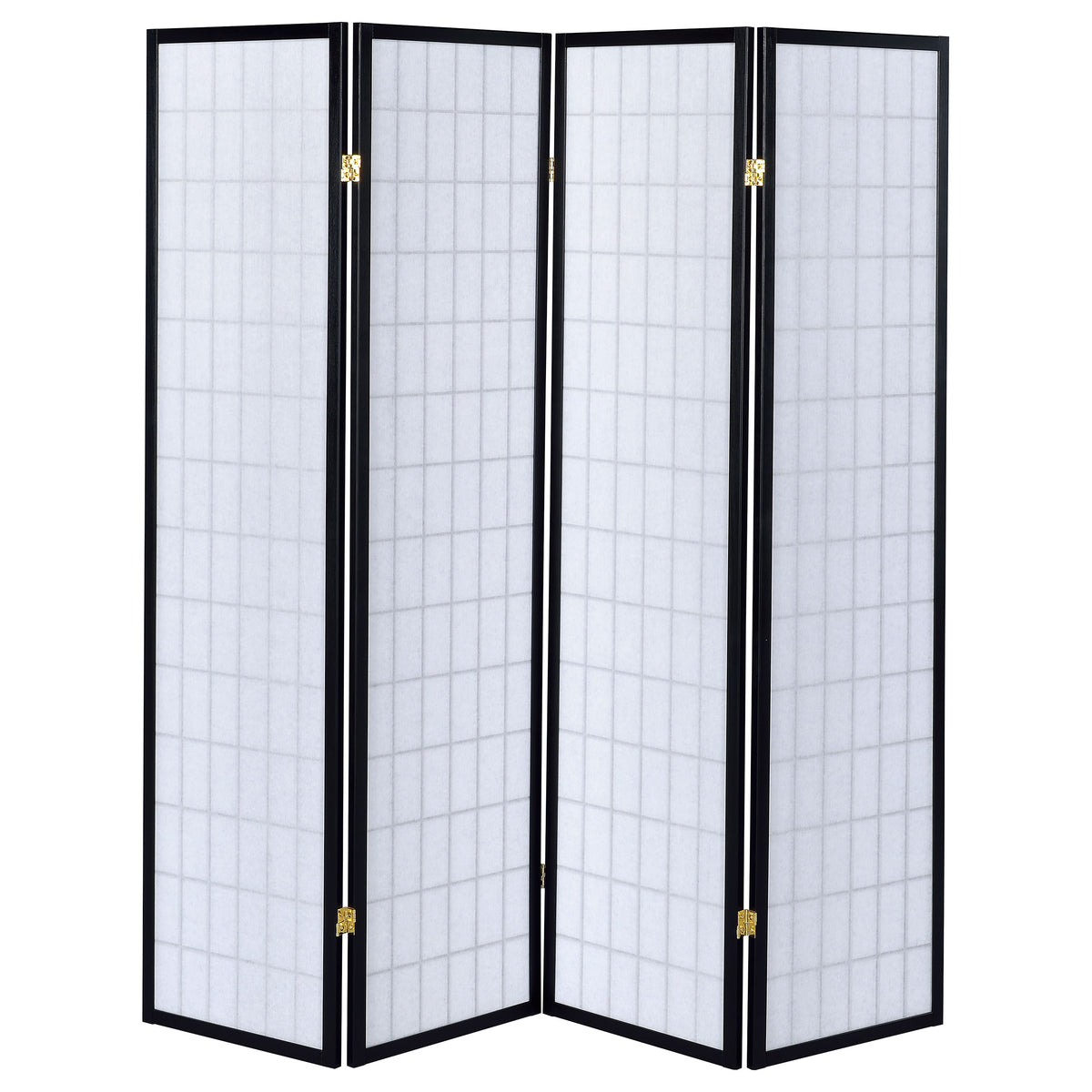 Roberto 4-Panel Folding Shoji Room Divider - Black Grid Frame with White Fabric Panels – view 5
