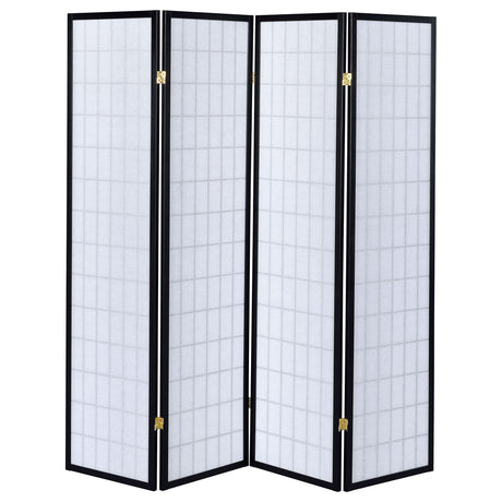 Roberto 4-Panel Folding Shoji Room Divider - Black Grid Frame with White Fabric Panels – view 5