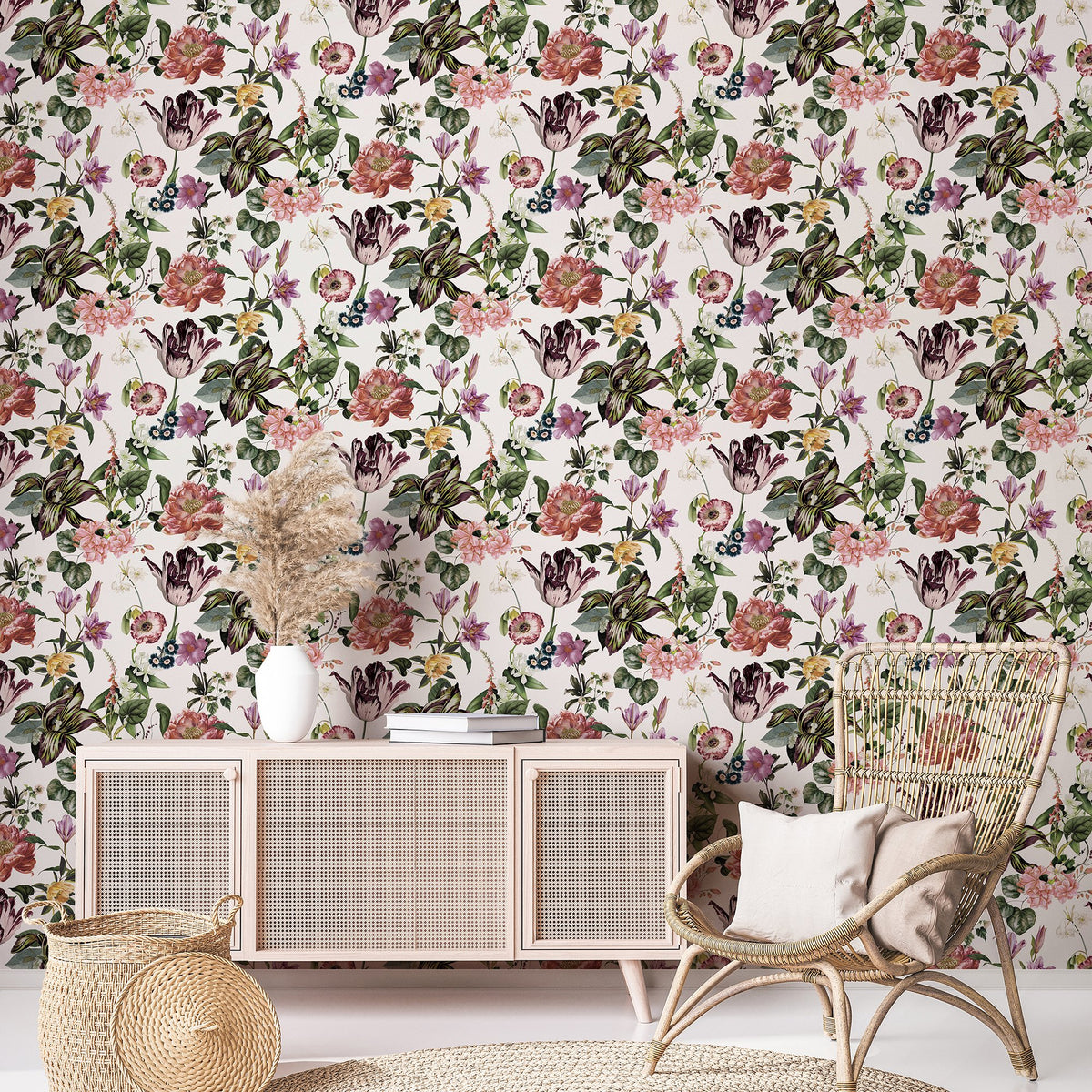 Flora Floral Rhapsody Wallpaper - Non-Woven, Paste the Wall in Multi-coloured