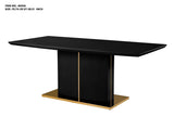 Nova contemporary white high-gloss dining table with a polished gold pedestal base in a modern room setting.