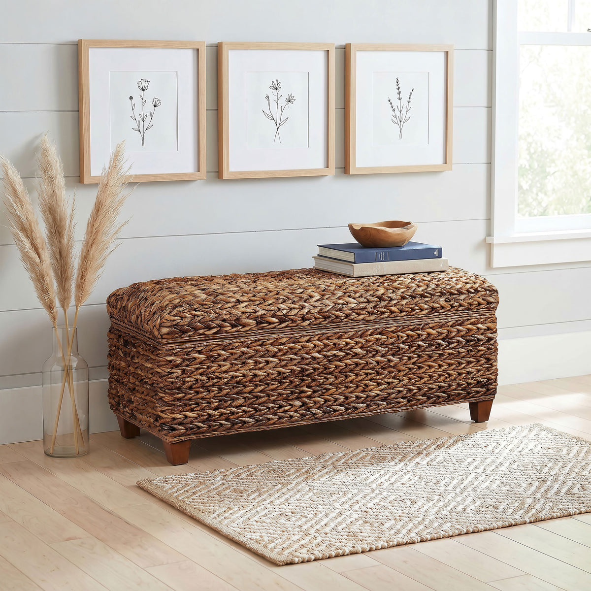 Laughton Hand-Woven Banana Leaf Panel Bed, Headboard & Storage Bench - Coastal Amber with Mahogany, Queen to Cal King - lifestyle