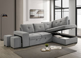 Roanne Sleeper Sectional Sofa with Storage Chaise & 2 Hidden Stools - Grey Tufted Fabric – view 3