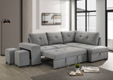 Roanne Sleeper Sectional Sofa with Storage Chaise & 2 Hidden Stools - Grey Tufted Fabric – view 4