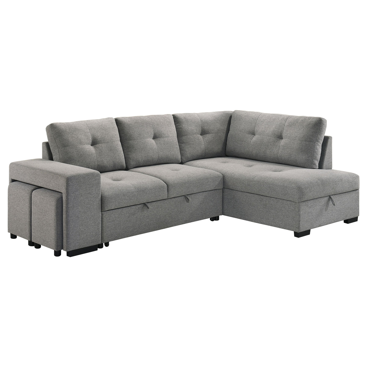 Roanne Sleeper Sectional Sofa with Storage Chaise & 2 Hidden Stools