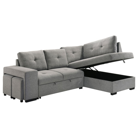 Roanne Sleeper Sectional Sofa with Storage Chaise & 2 Hidden Stools - Grey Tufted Fabric – view 6
