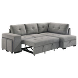 Roanne Sleeper Sectional Sofa with Storage Chaise & 2 Hidden Stools - Grey Tufted Fabric – view 7