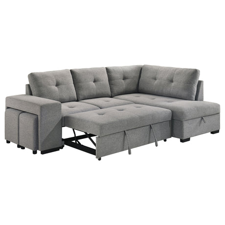 Roanne Sleeper Sectional Sofa with Storage Chaise & 2 Hidden Stools - Grey Tufted Fabric – view 7
