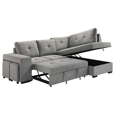 Roanne Sleeper Sectional Sofa with Storage Chaise & 2 Hidden Stools - Grey Tufted Fabric – view 8