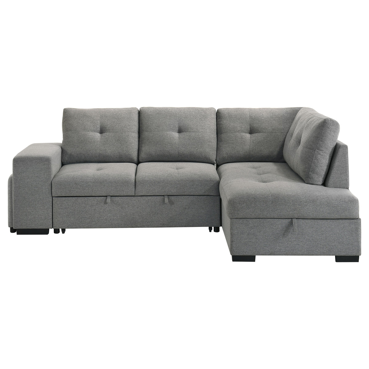 Roanne Sleeper Sectional Sofa with Storage Chaise & 2 Hidden Stools - Grey Tufted Fabric – view 9