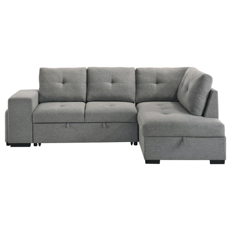 Roanne Sleeper Sectional Sofa with Storage Chaise & 2 Hidden Stools - Grey Tufted Fabric – view 9