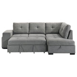 Roanne Sleeper Sectional Sofa with Storage Chaise & 2 Hidden Stools - Grey Tufted Fabric – view 10