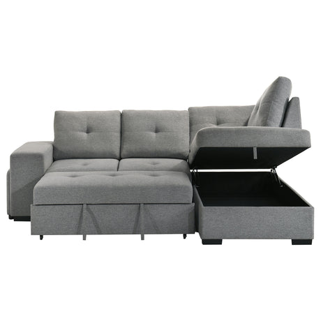 Roanne Sleeper Sectional Sofa with Storage Chaise & 2 Hidden Stools - Grey Tufted Fabric – view 11