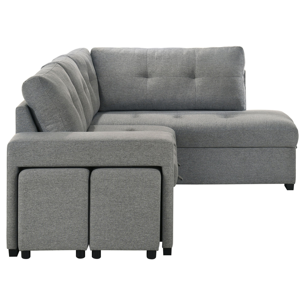Roanne Sleeper Sectional Sofa with Storage Chaise & 2 Hidden Stools - Grey Tufted Fabric – view 14