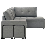 Roanne Sleeper Sectional Sofa with Storage Chaise & 2 Hidden Stools - Grey Tufted Fabric – view 14