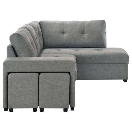 Roanne Sleeper Sectional Sofa with Storage Chaise & 2 Hidden Stools - Grey Tufted Fabric – view 14