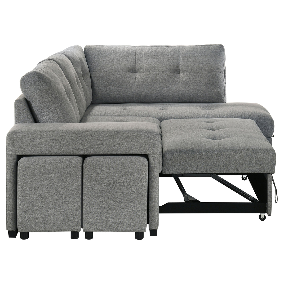 Roanne Sleeper Sectional Sofa with Storage Chaise & 2 Hidden Stools - Grey Tufted Fabric – view 15