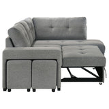 Roanne Sleeper Sectional Sofa with Storage Chaise & 2 Hidden Stools - Grey Tufted Fabric – view 15