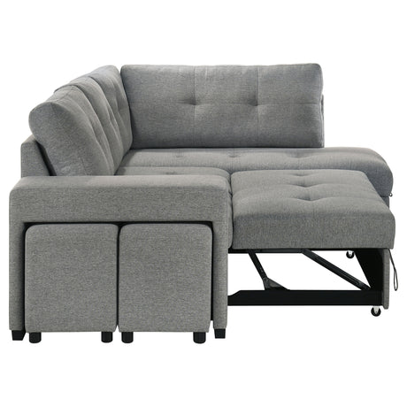 Roanne Sleeper Sectional Sofa with Storage Chaise & 2 Hidden Stools - Grey Tufted Fabric – view 15