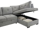 Roanne Sleeper Sectional Sofa with Storage Chaise & 2 Hidden Stools - Grey Tufted Fabric – view 16