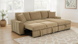 Pastrana Sleeper Sectional with Right Chaise - Camel Fabric, Pull-Out Bed & Track Arms – view 3