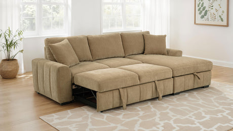 Pastrana Sleeper Sectional with Right Chaise - Camel Fabric, Pull-Out Bed & Track Arms – view 3