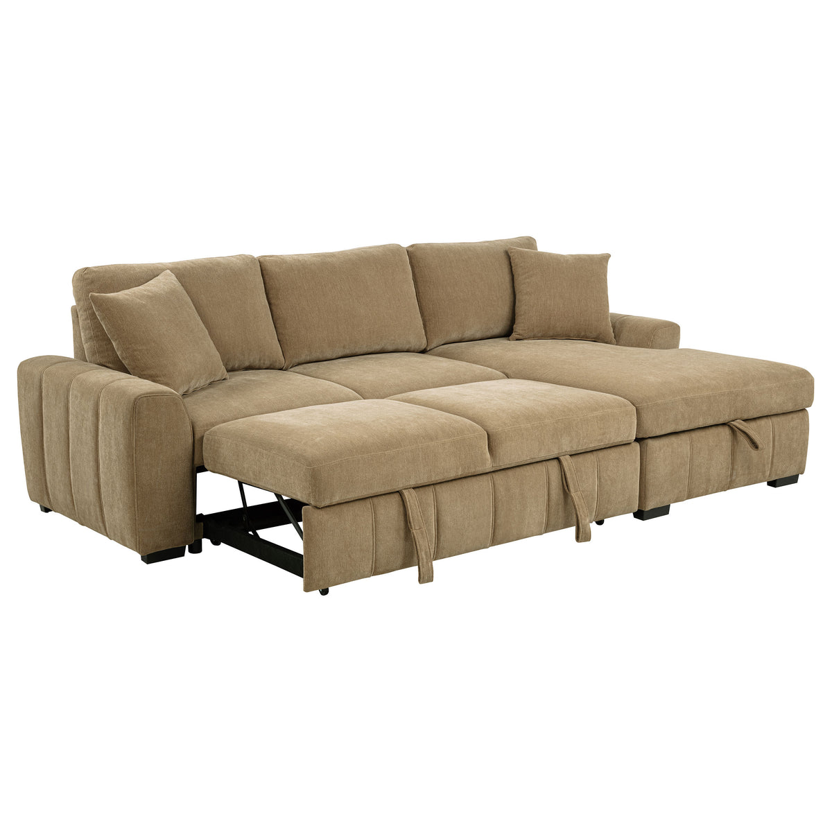 Pastrana Sleeper Sectional with Right Chaise - Camel Fabric, Pull-Out Bed & Track Arms – view 5