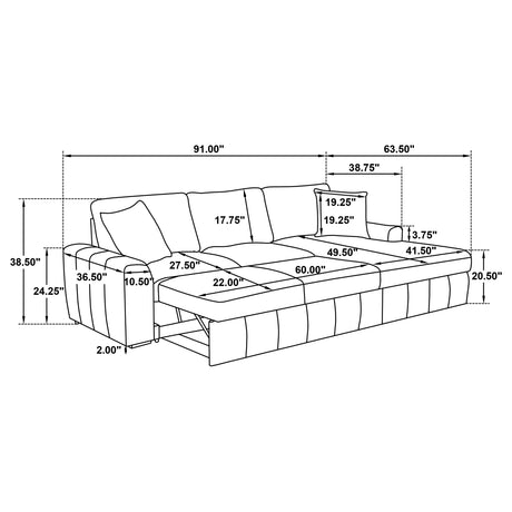 Pastrana Sleeper Sectional with Right Chaise - Camel Fabric, Pull-Out Bed & Track Arms – view 15