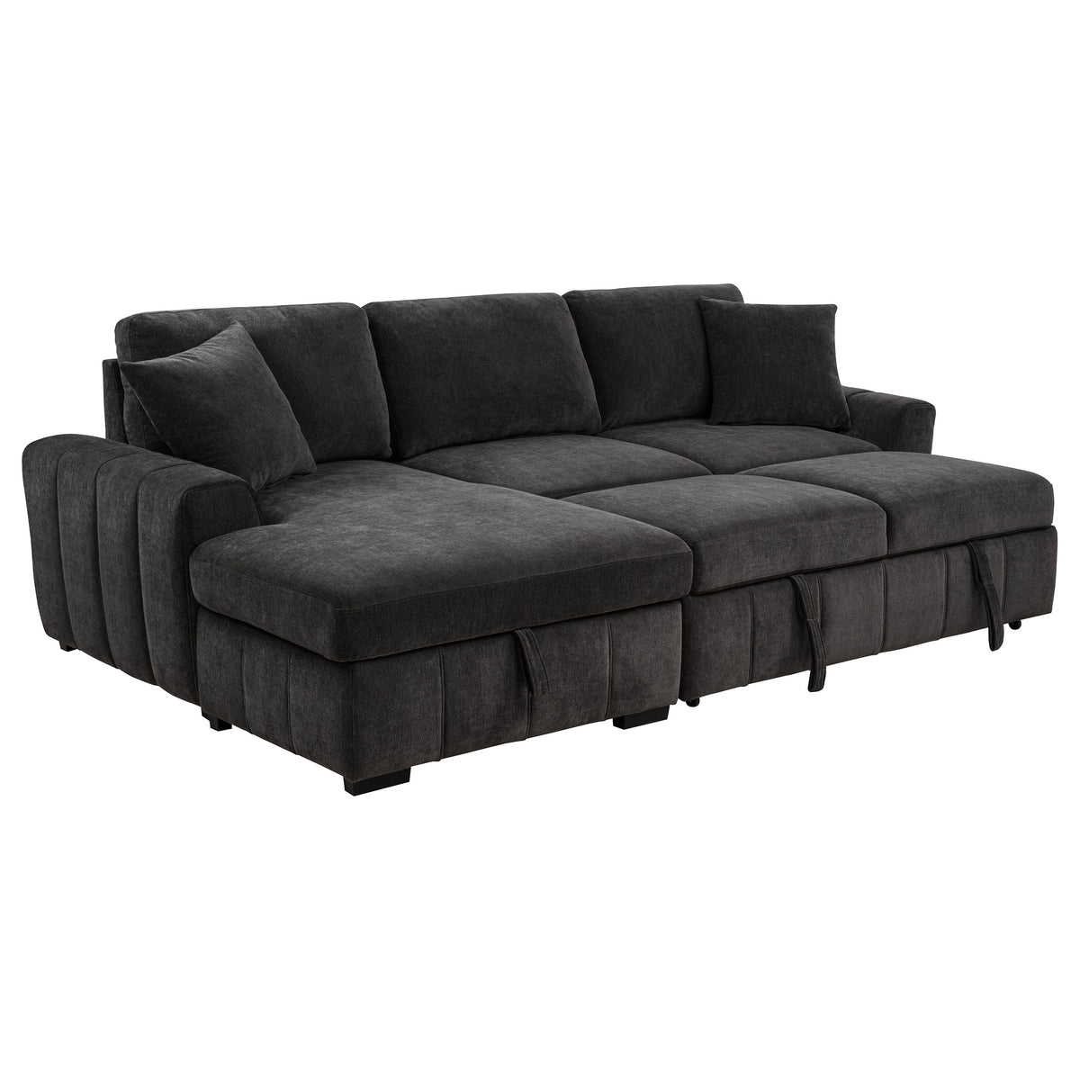 Pastrana Sleeper Sectional Sofa with Left-Facing Chaise - Charcoal Grey Fabric, Track Arms – view 5