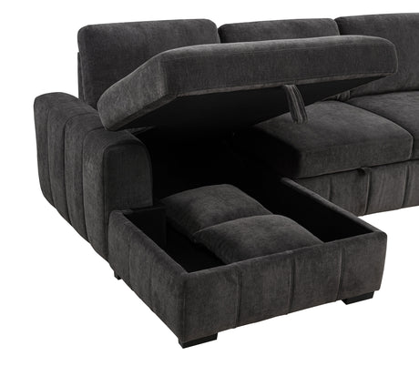 Pastrana Sleeper Sectional Sofa with Left-Facing Chaise - Charcoal Grey Fabric, Track Arms – view 14