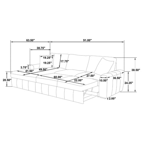 Pastrana Sleeper Sectional Sofa with Left-Facing Chaise - Charcoal Grey Fabric, Track Arms – view 16