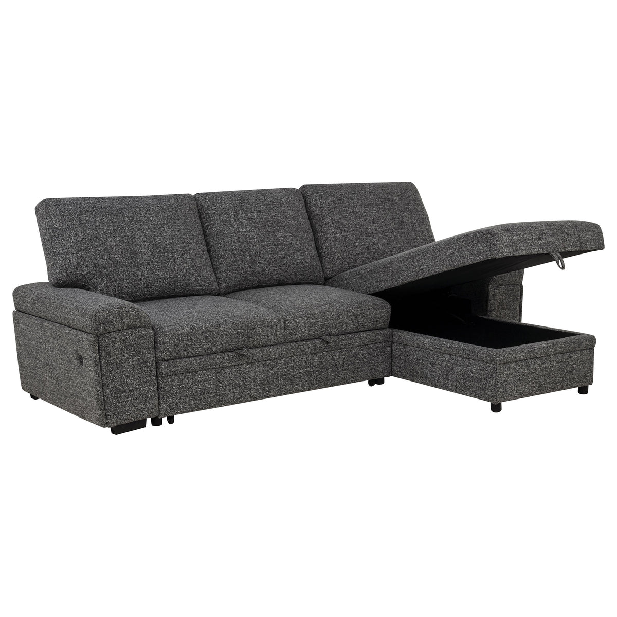 Demko Sleeper Sectional Sofa with Storage Chaise - Bluetooth Speakers, USB Charging & Cupholders in Granite – view 2