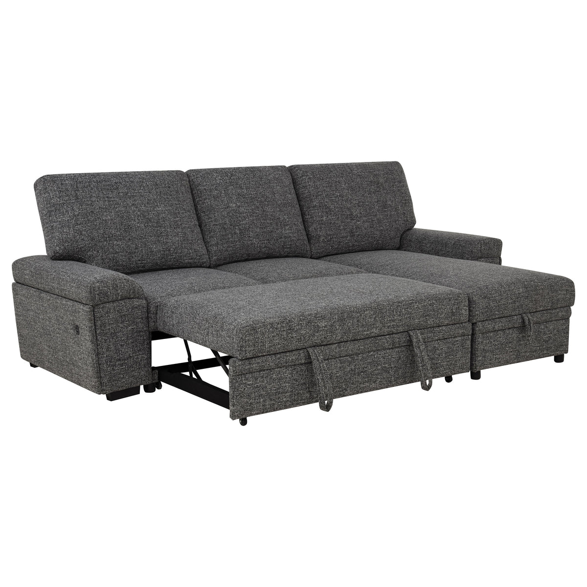 Demko Sleeper Sectional Sofa with Storage Chaise - Bluetooth Speakers, USB Charging & Cupholders in Granite – view 3